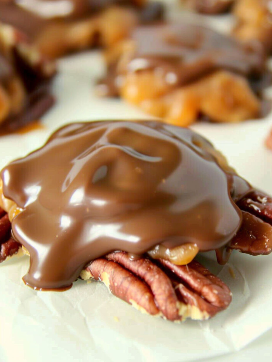 Chocolate Pecan Turtle Clusters.
