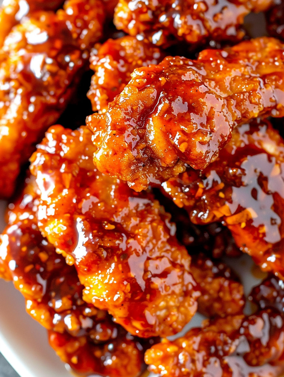 Sweet and spicy sticky chicken tenders.