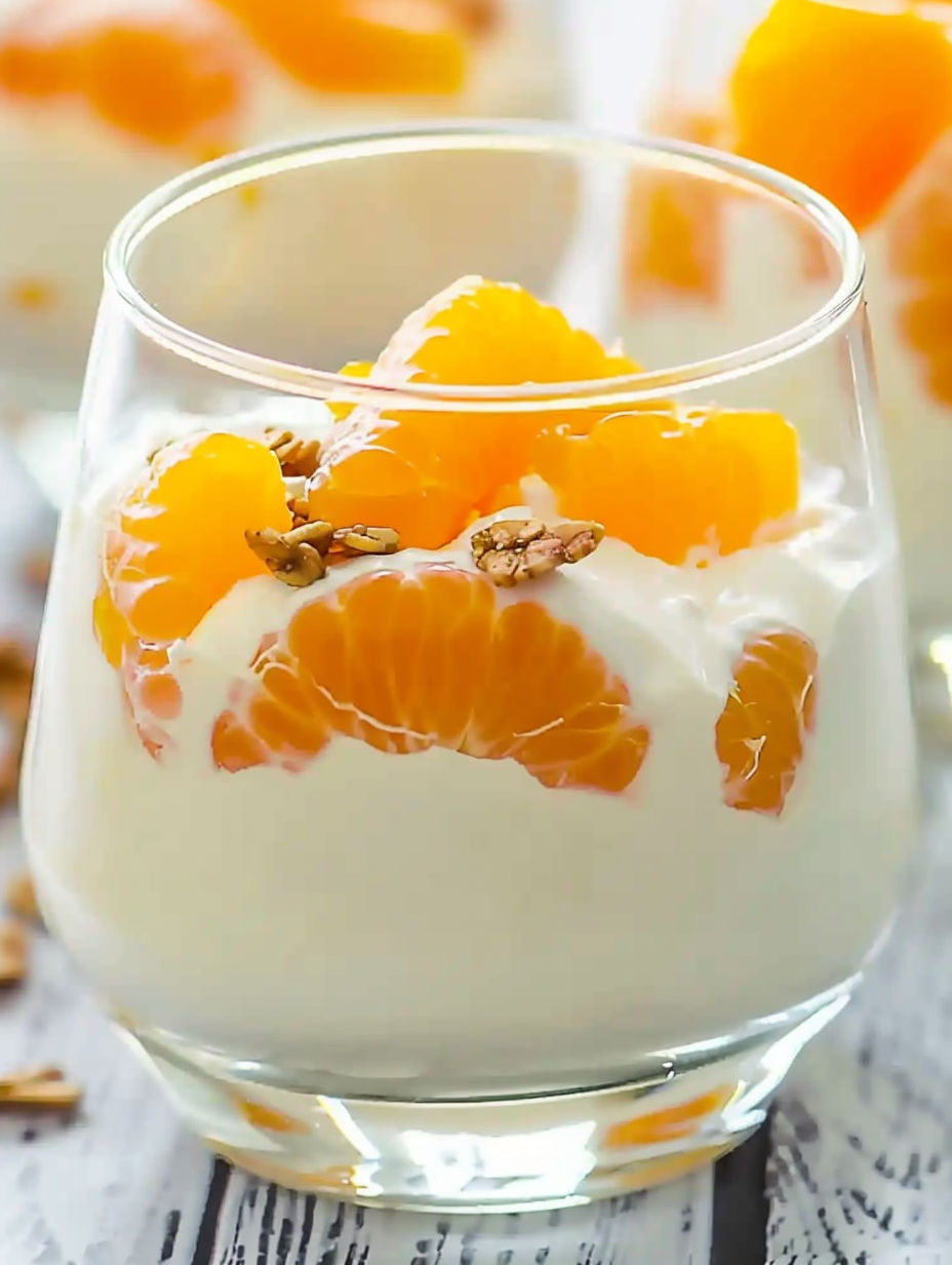 A glass of orange cream dessert.