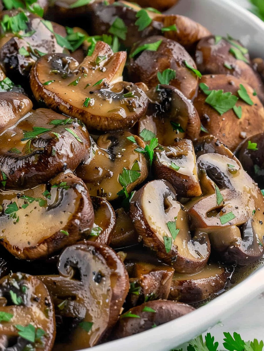 A plate of sauteed mushrooms.