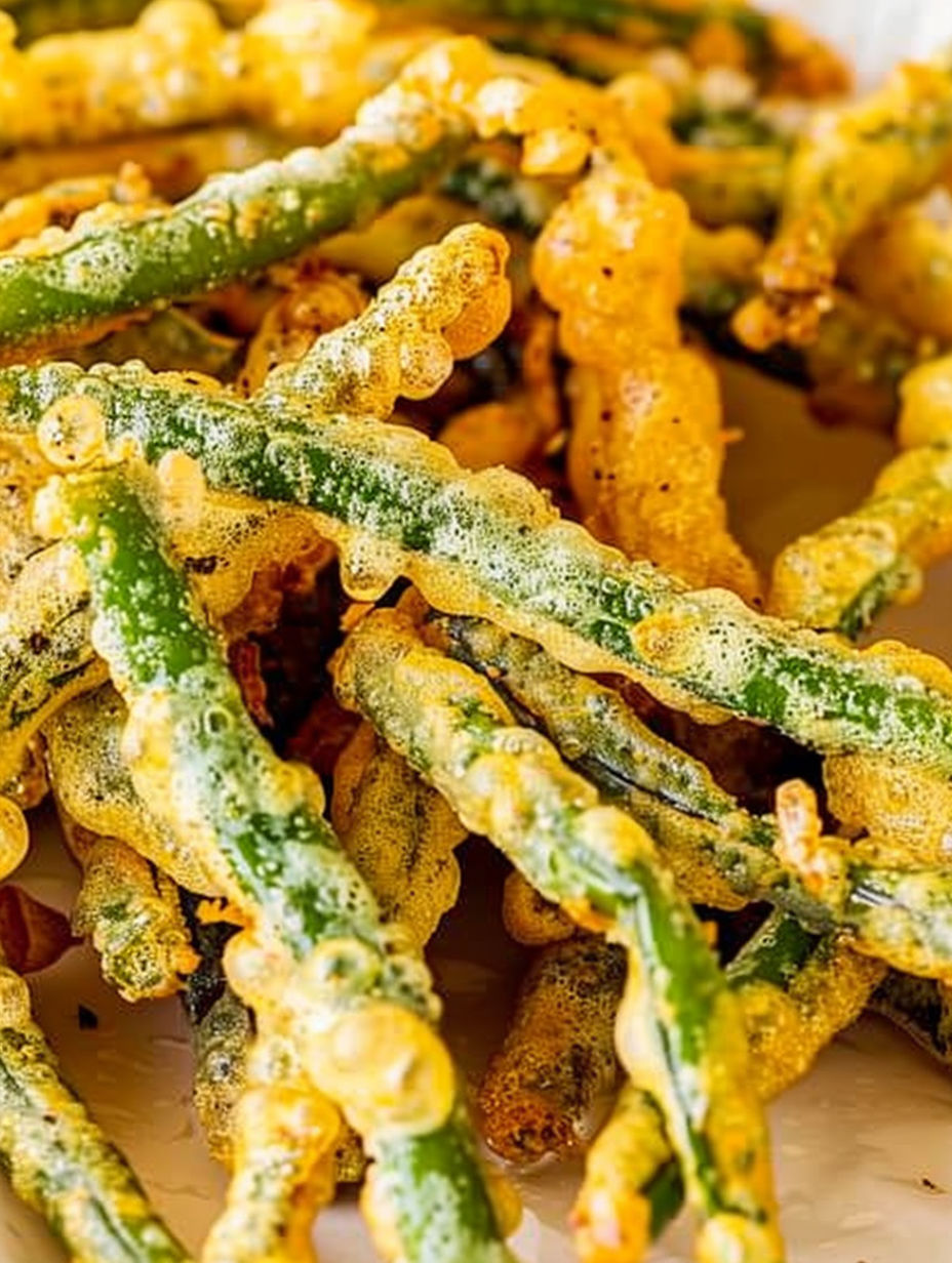 A plate of food with green beans and cheese.