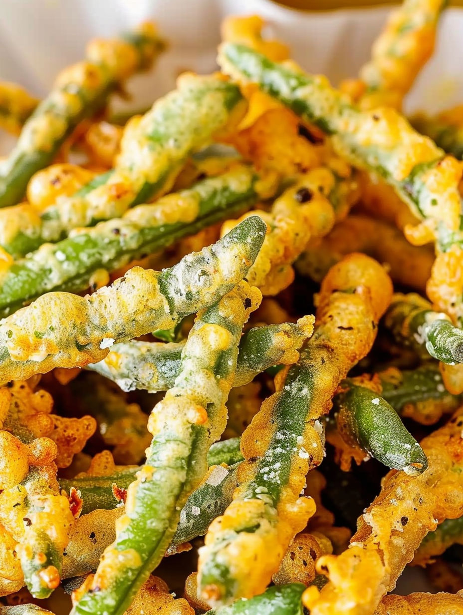 A close up of a plate of food with a focus on the green beans.