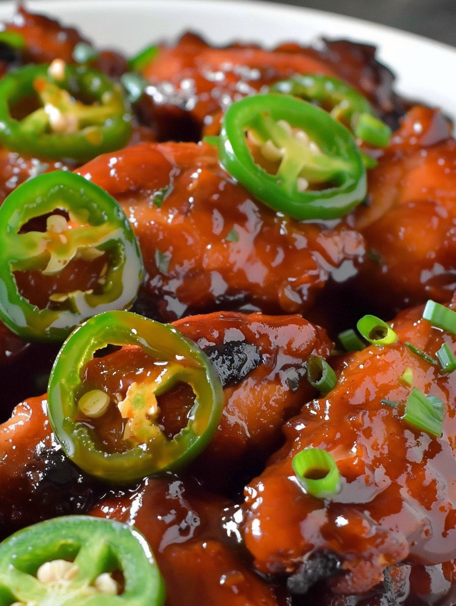 A plate of spicy jalapeño chicken.