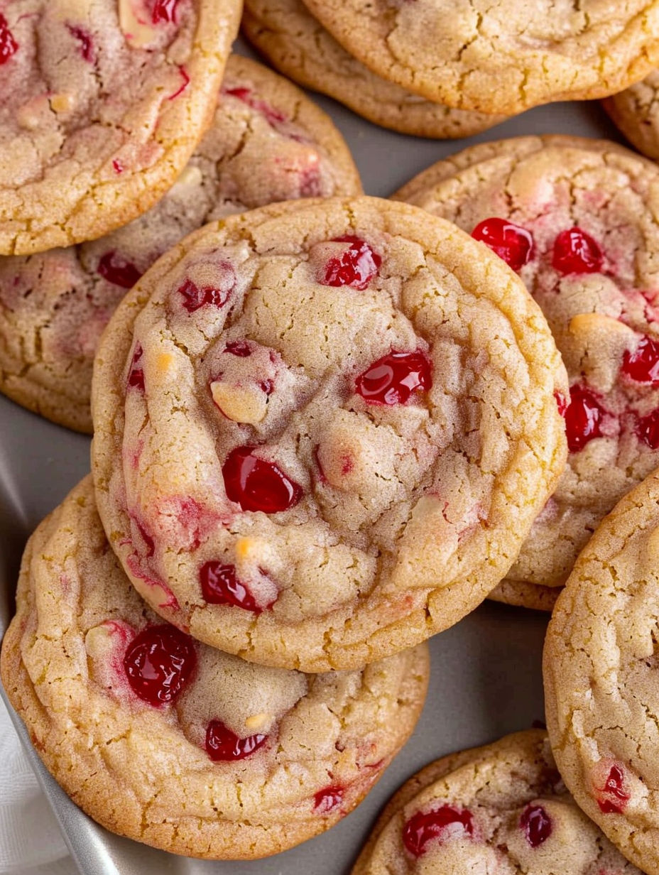A plate of cookies with cherries on top.