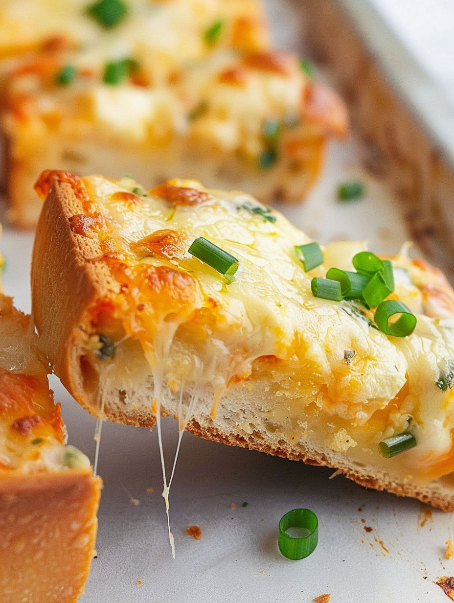 A slice of cheesy garlic bread.