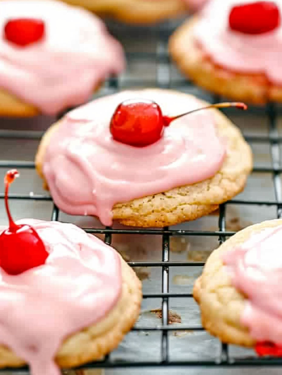 A cookie with a cherry on top.