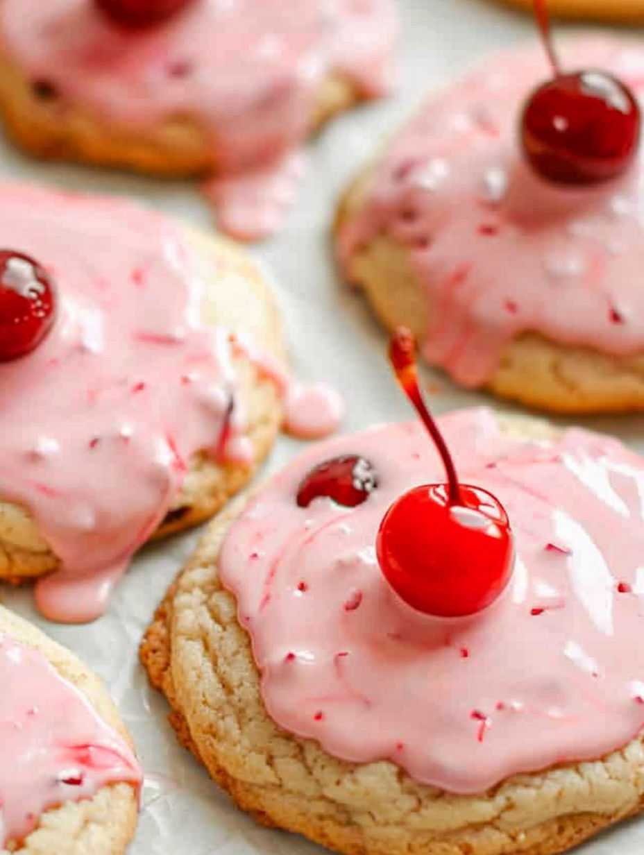 A cookie with a cherry on top.