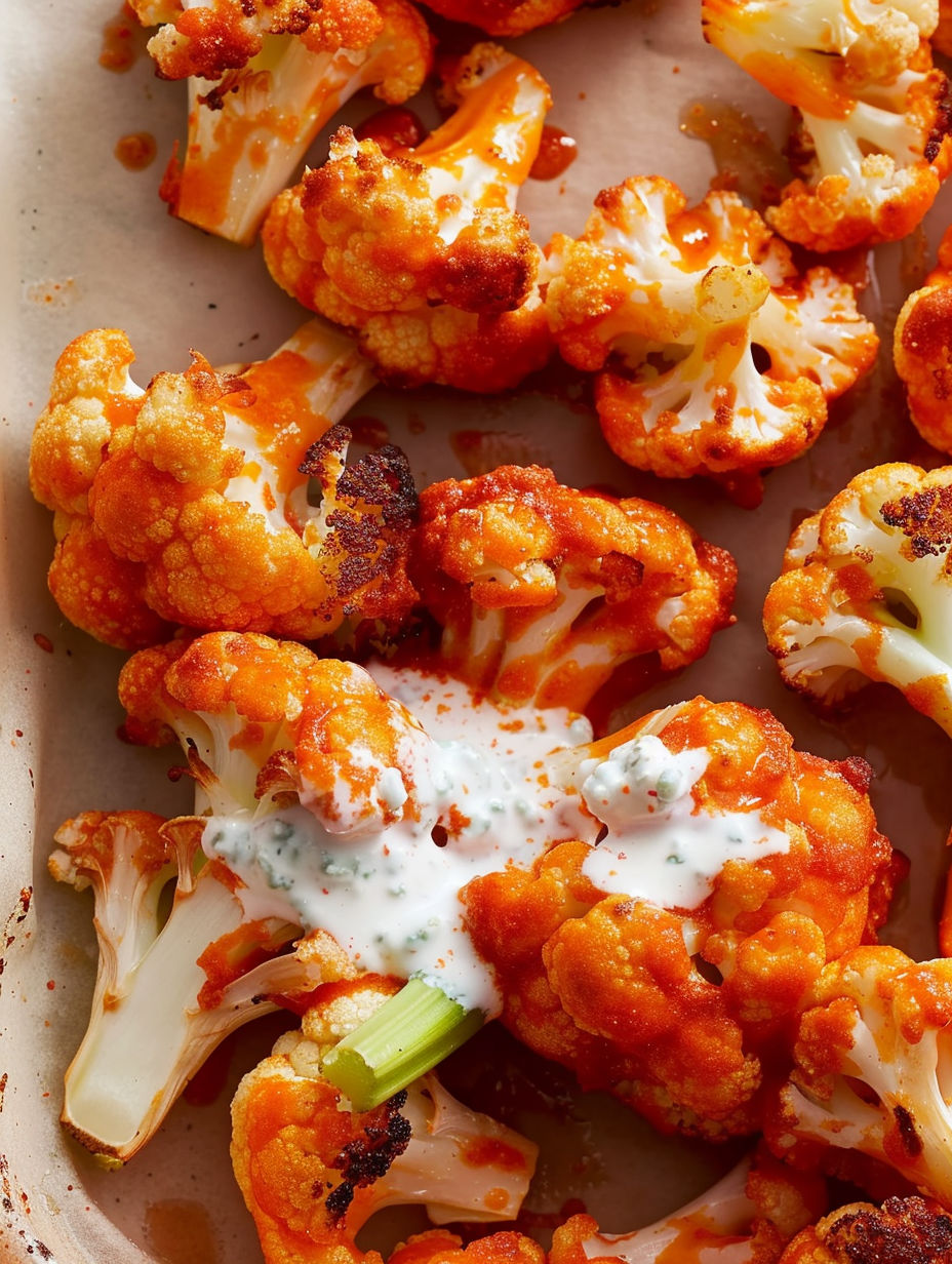 Cauliflower with sauce on it.