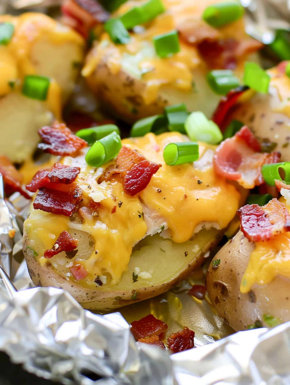 A close up of a delicious chicken and potato foil pack.