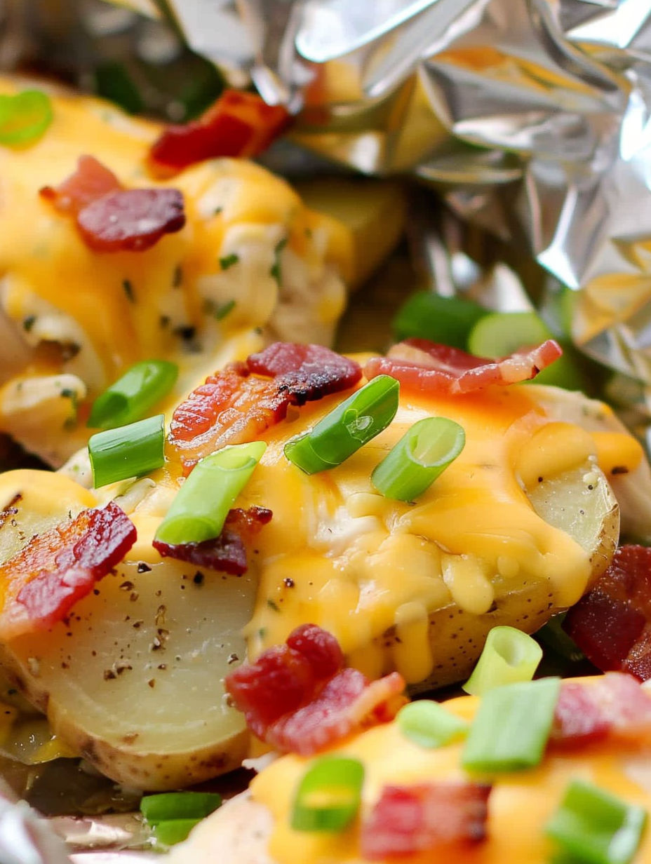 Chicken and potato foil packs with bacon and cheese.