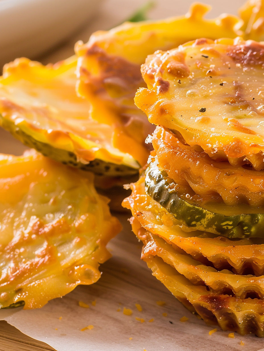 A stack of pizza with cheese and zucchini.