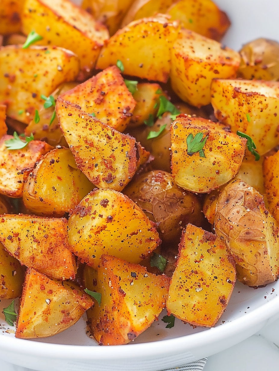 A plate of Mexican potatoes with spices.