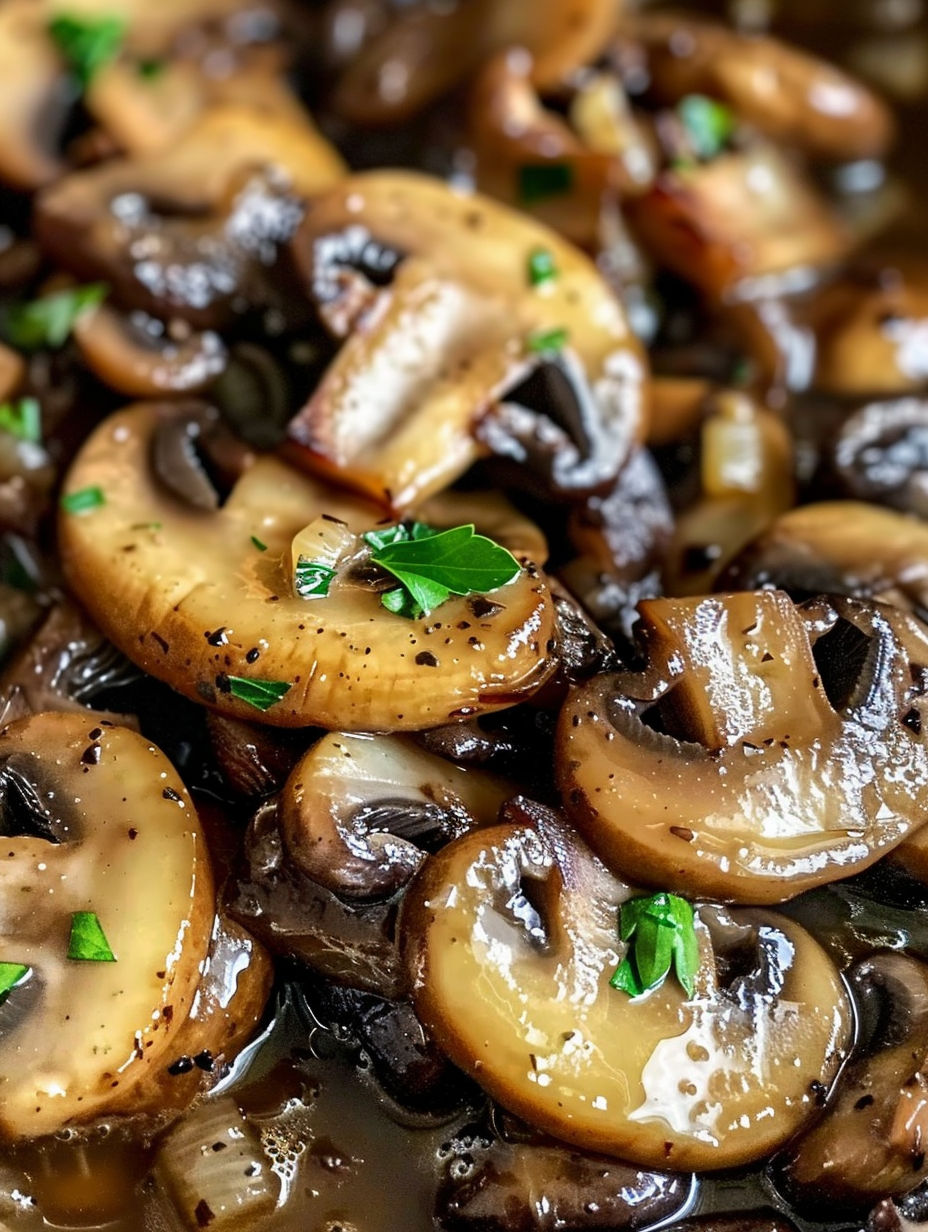 A close up of a mushroom with a green garnish.