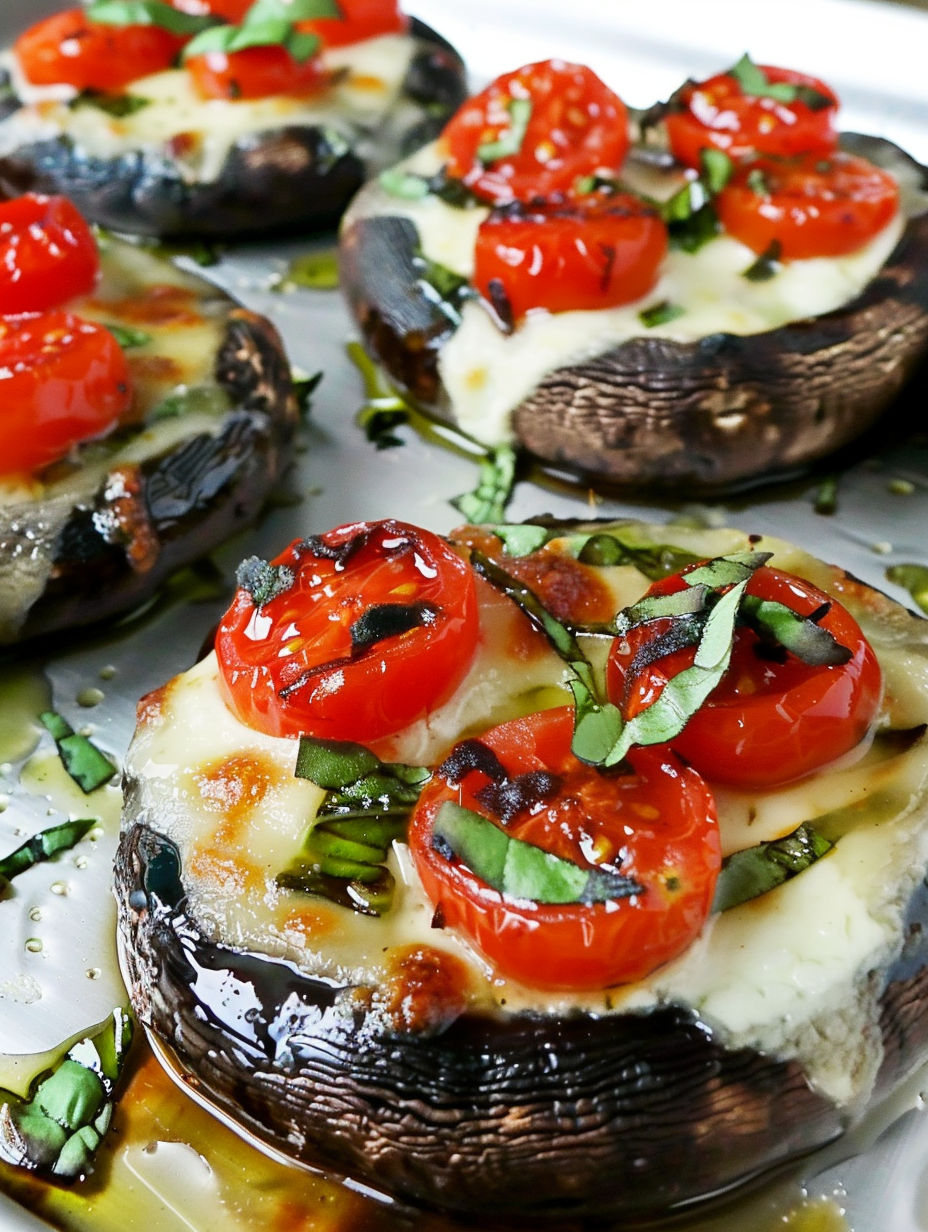 Caprese style portobellos with tomatoes and basil.