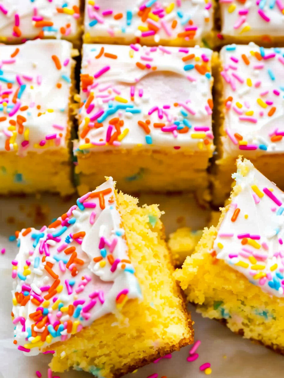 A slice of old school cake with sprinkles.