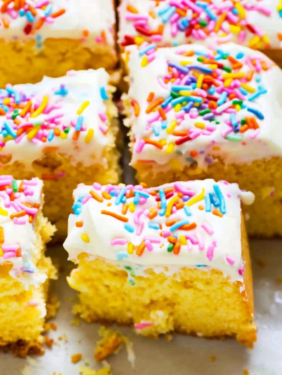 A piece of cake with sprinkles on a plate.