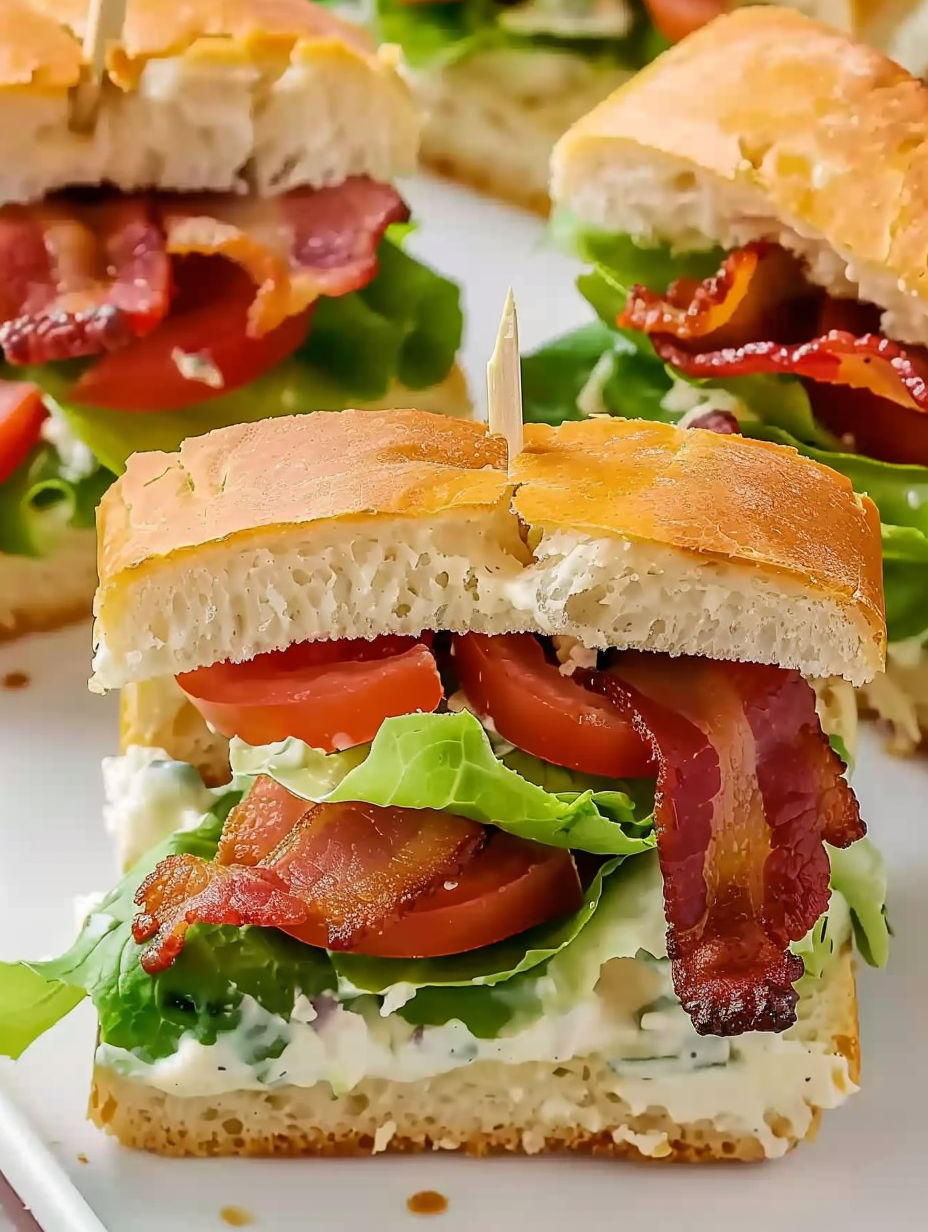 A BLT sandwich with bacon, lettuce, and tomato.