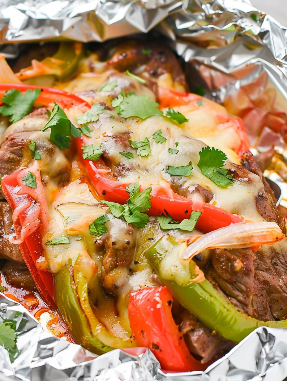 A delicious keto steak fajita foil packet.