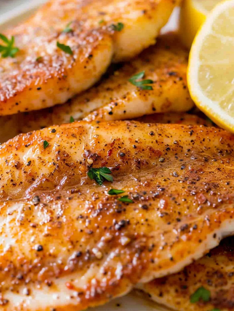 A close up of a piece of chicken with a lemon wedge on top.