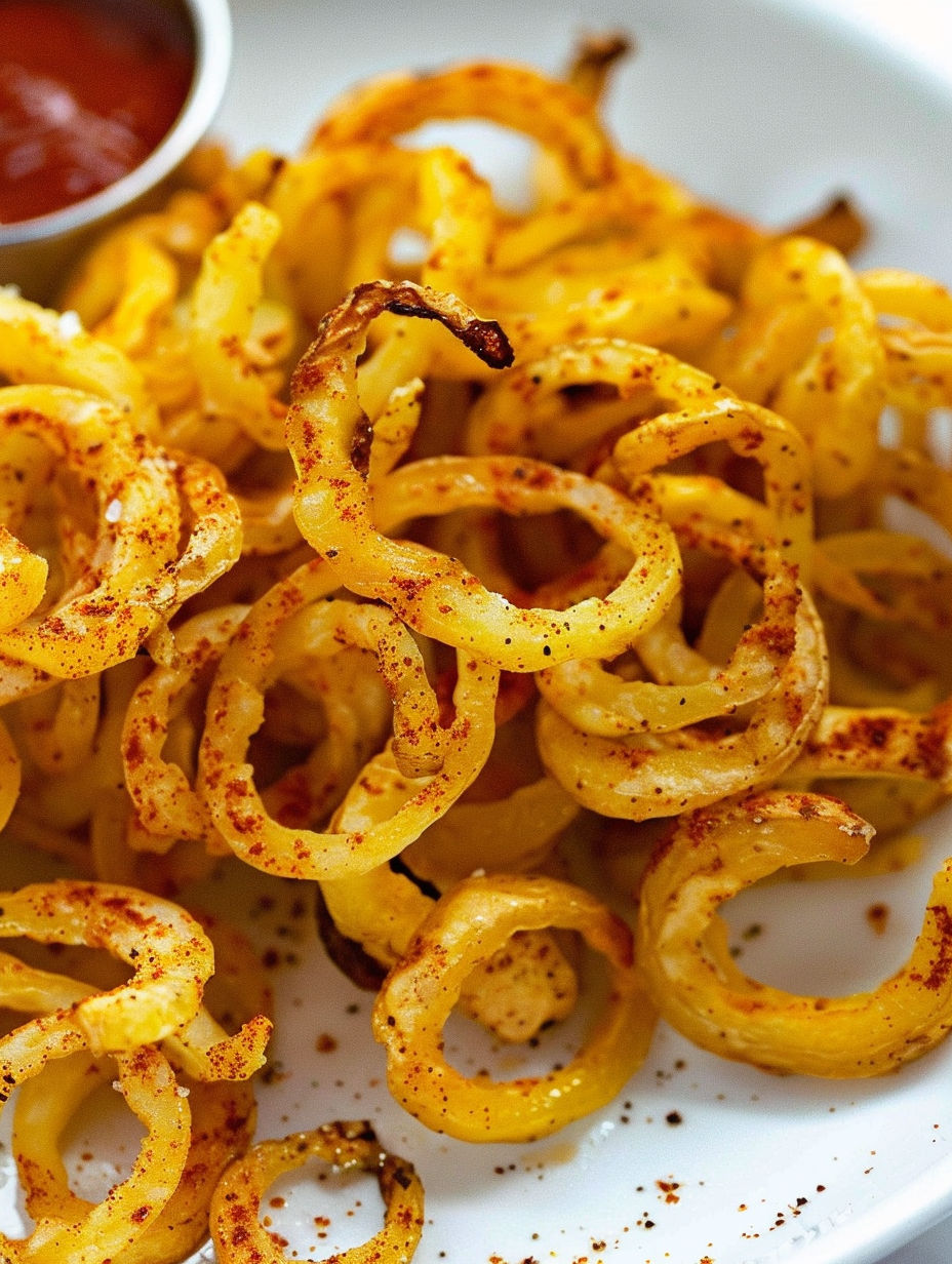 A plate of air fryer curly fries.