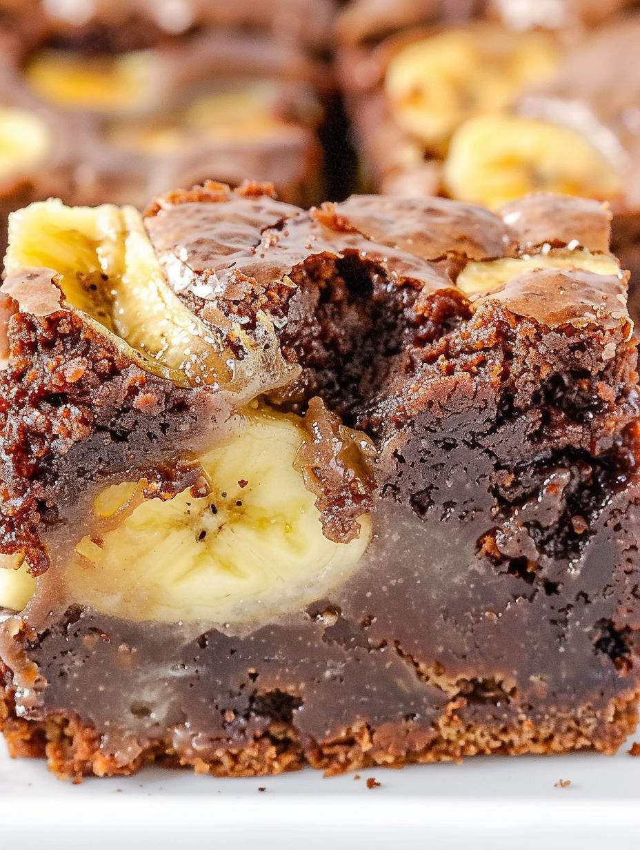 A slice of chocolate cake with banana slices on top.