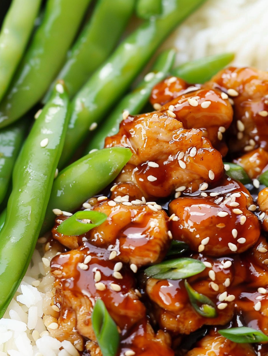 A plate of food with chicken and green beans.