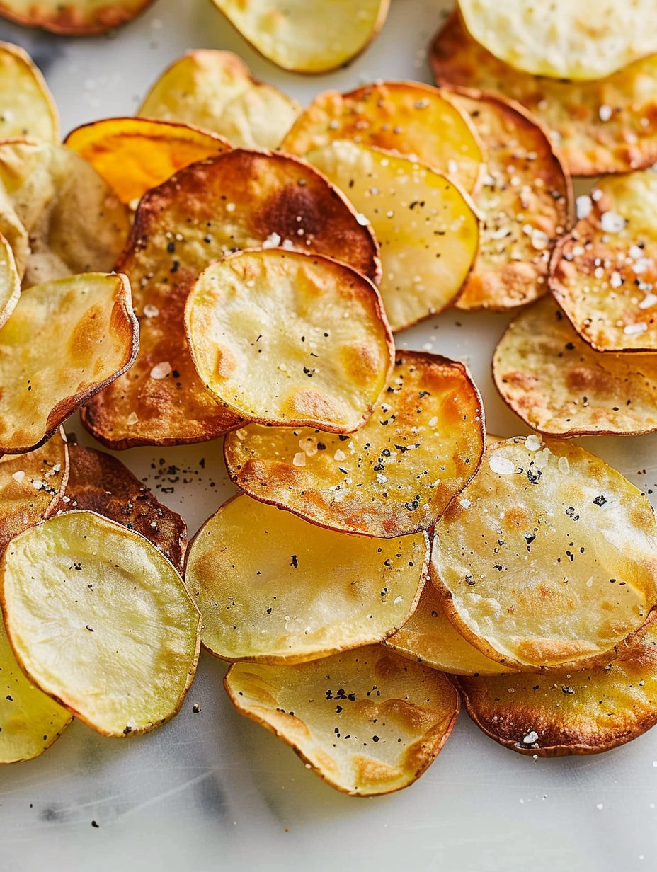 Homemade baked potato chips with seasoning.