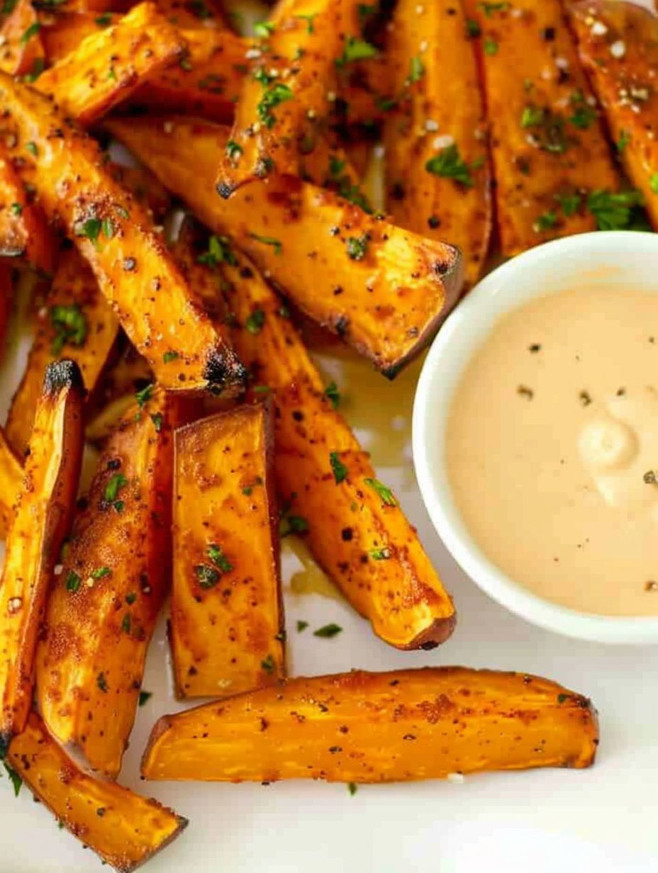Sweet potato wedges with spicy honey mustard dip.