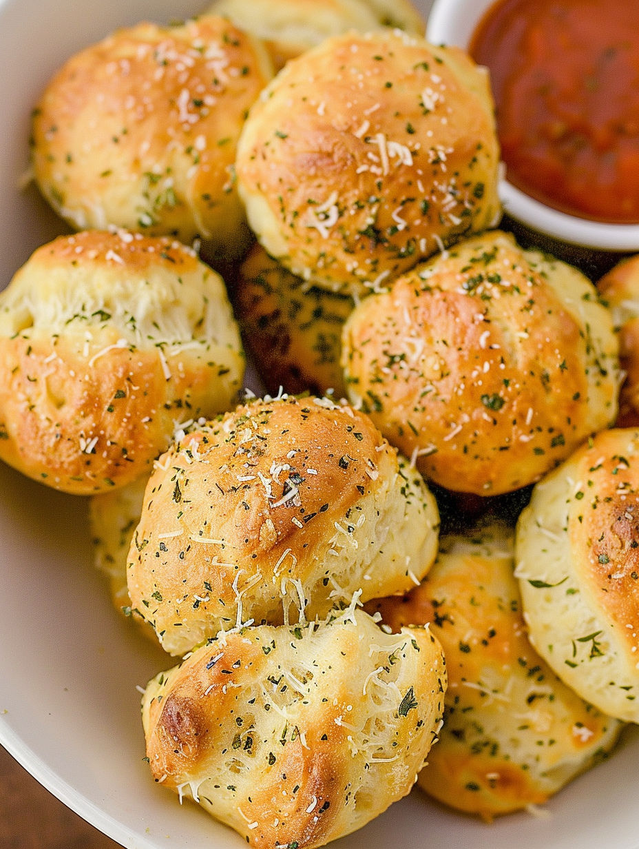 Air fryer pizza bombs with cheese and herbs.