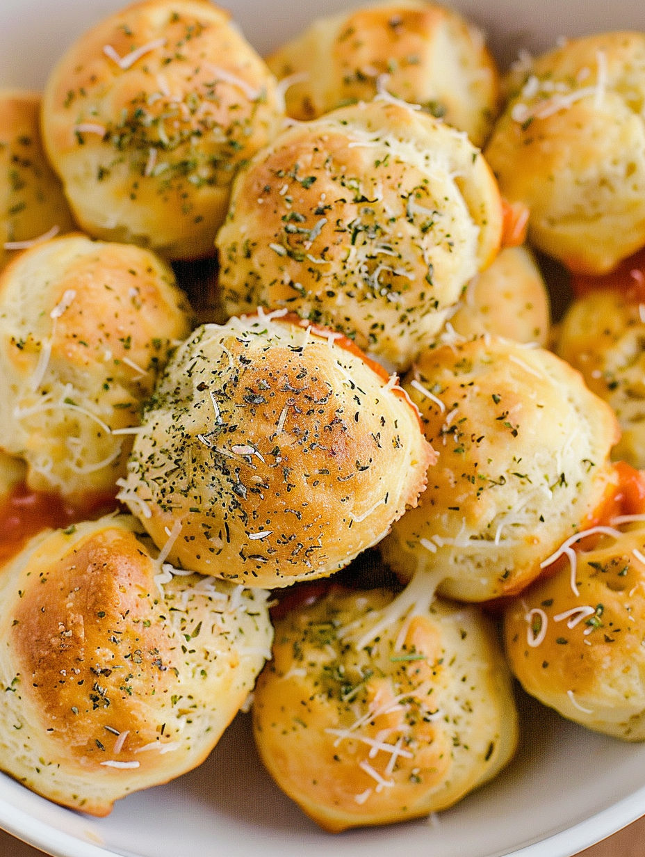 Air fryer pizza bombs with cheese and herbs.