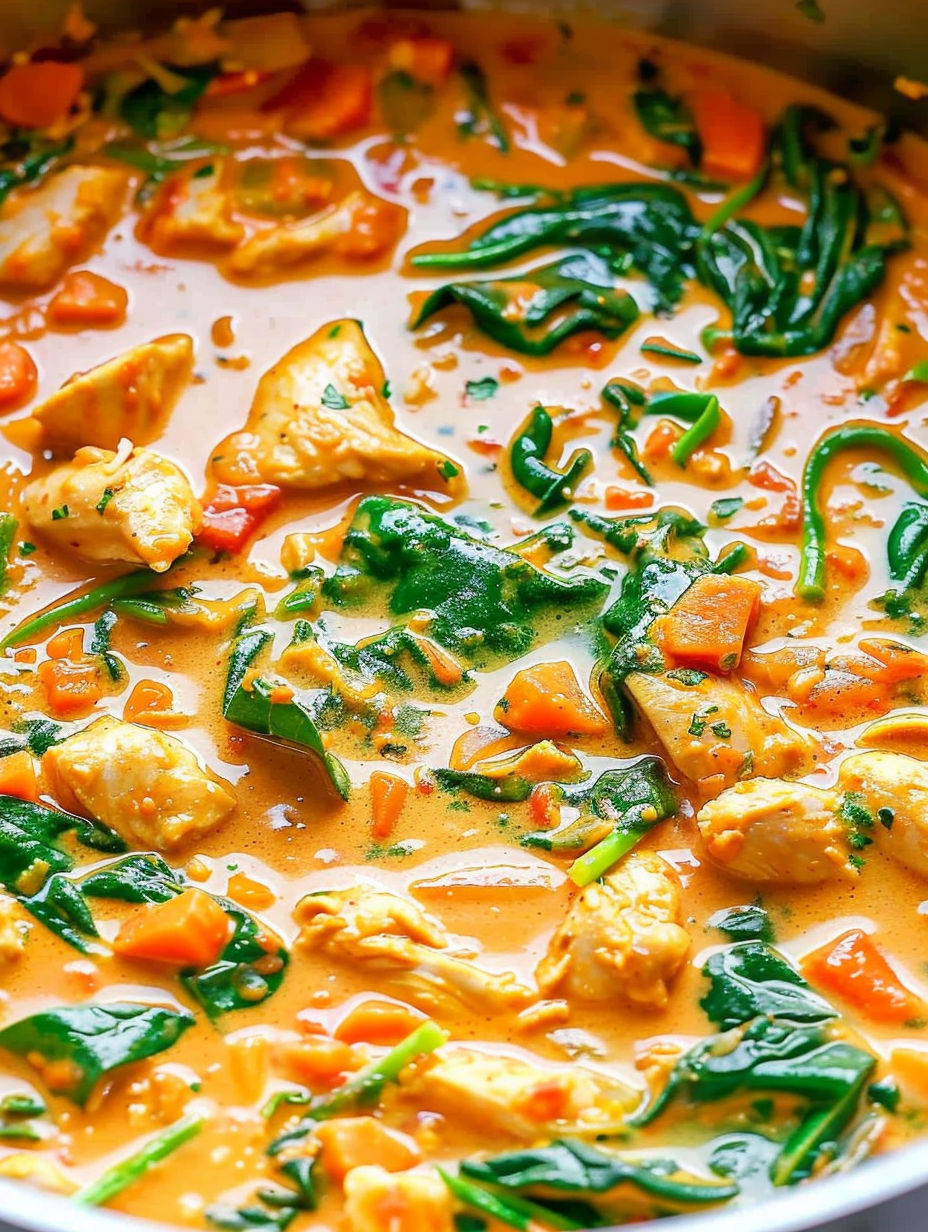 A close up of a Thai chicken coconut curry.