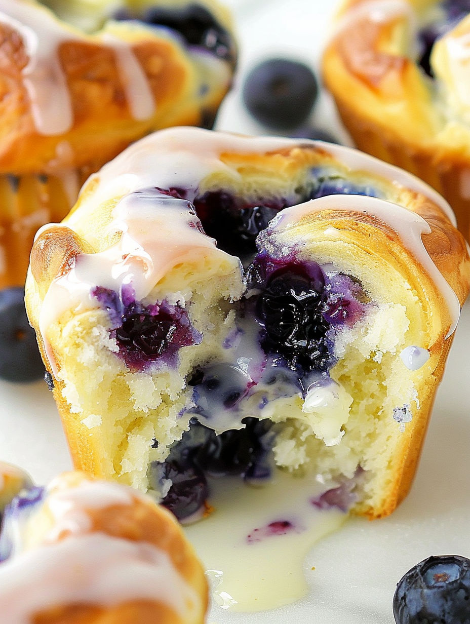 A muffin with blueberries and cream.