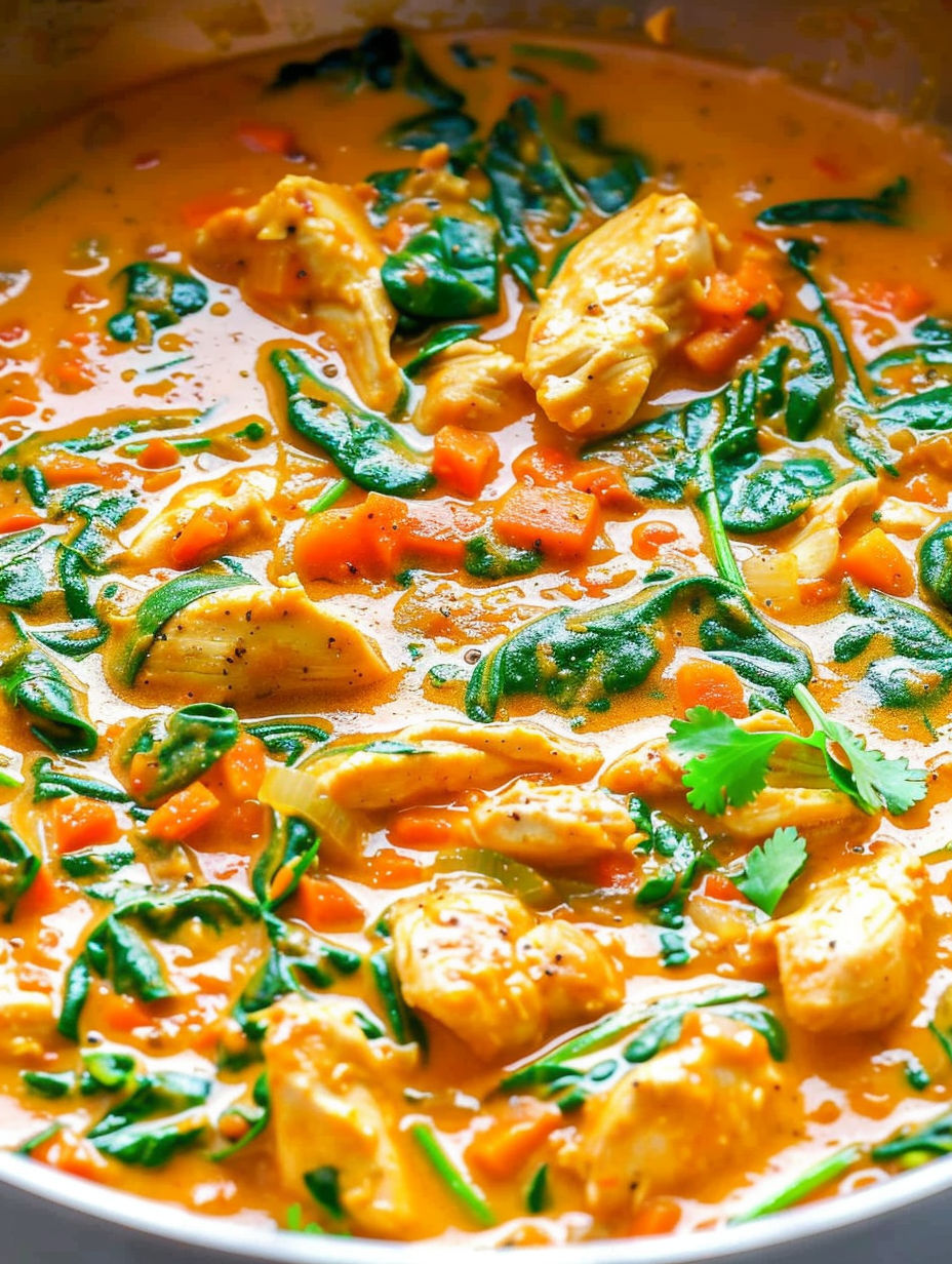 A bowl of Thai chicken coconut curry.
