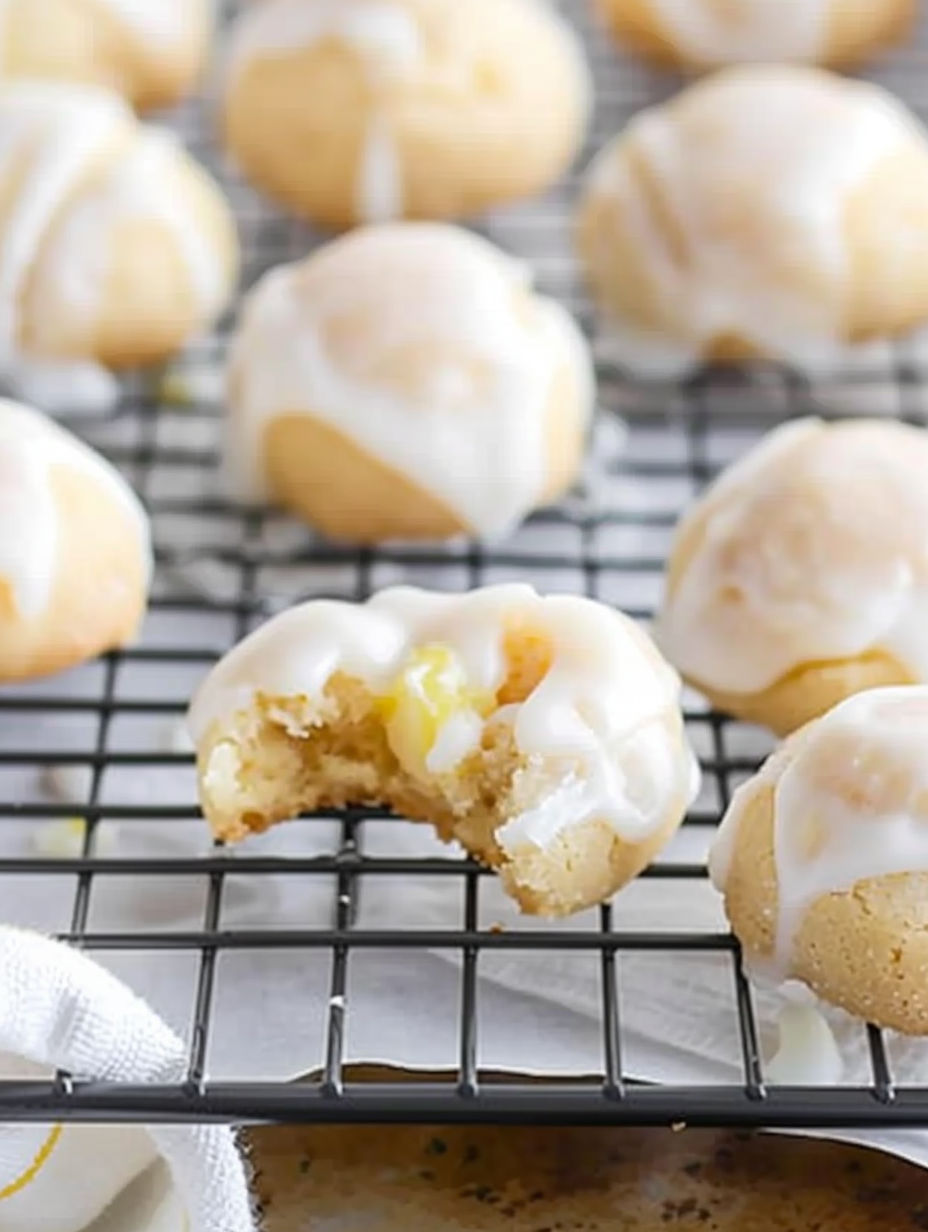A tray of glazed lemon drop cookies.