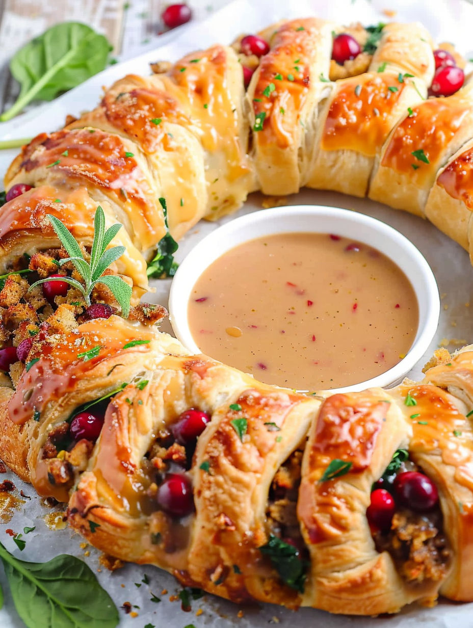 A plate of food with a crescent ring of turkey and stuffing.