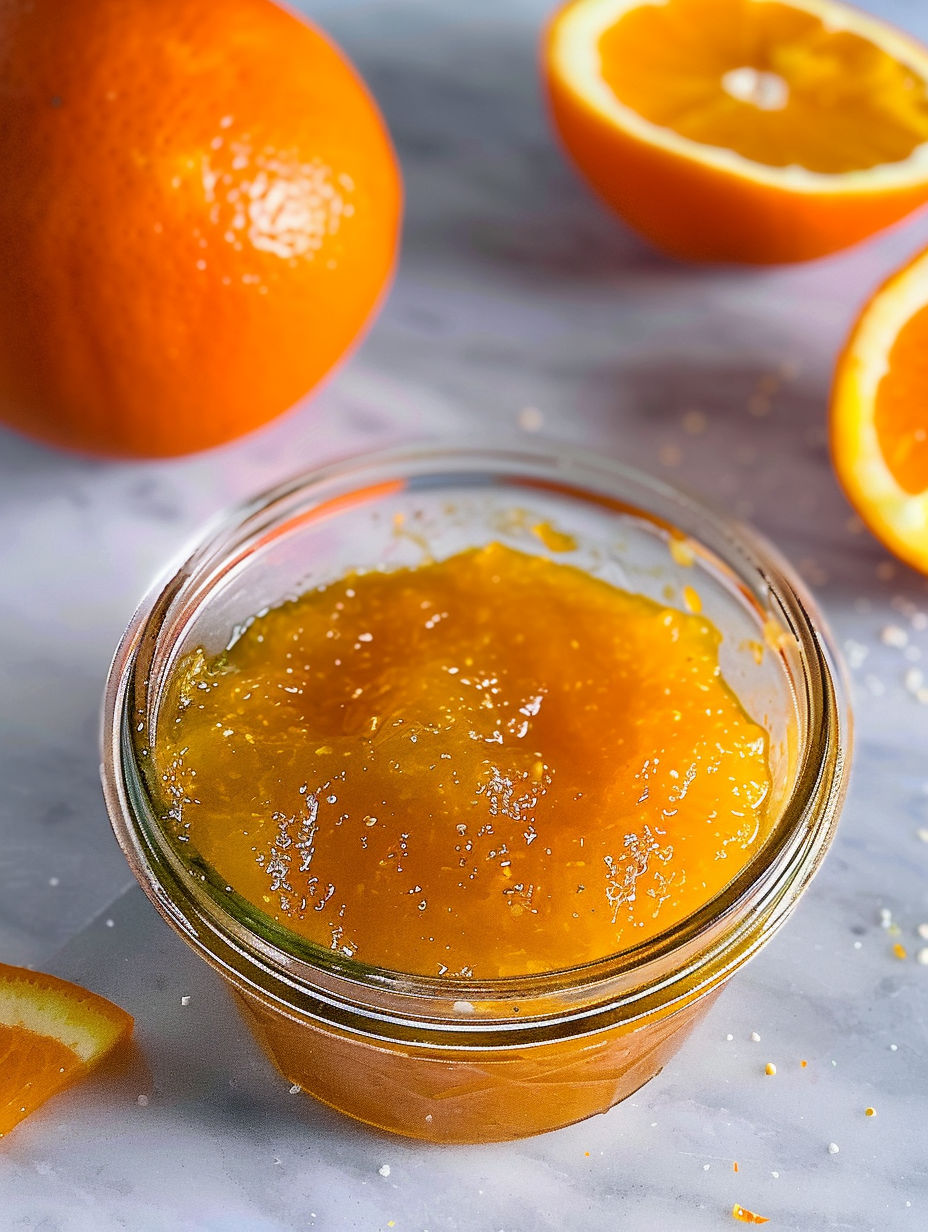 A jar of homemade sugar-free orange marmalade.