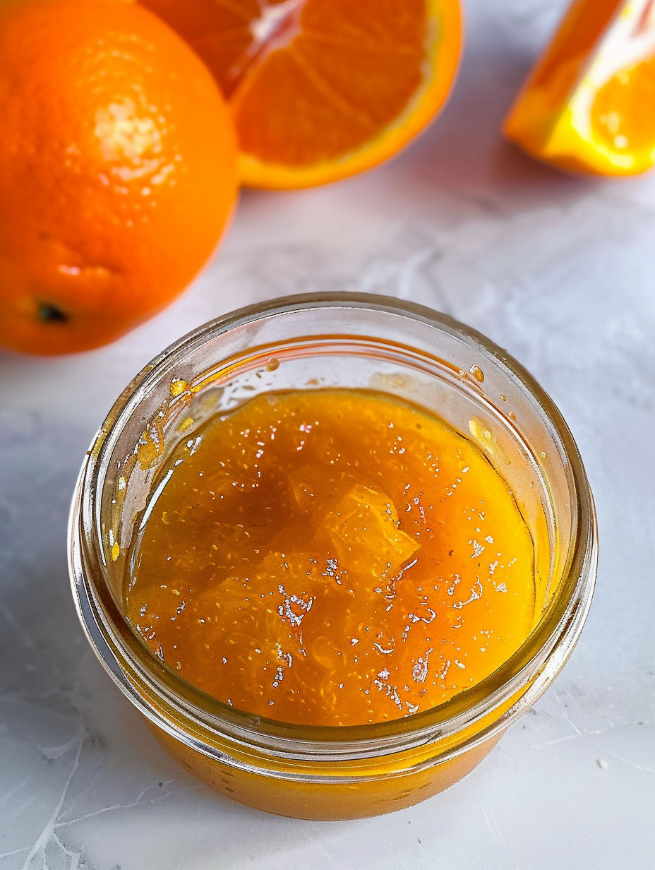 A jar of homemade sugar-free orange marmalade.