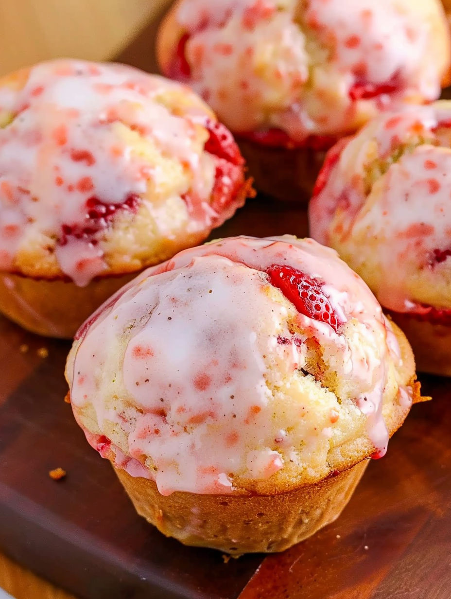A plate of strawberry muffins.