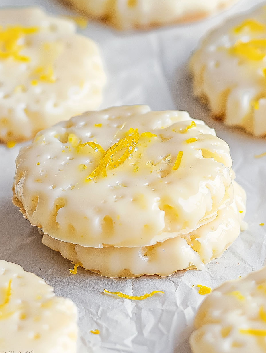 Three lemons on top of a cookie.