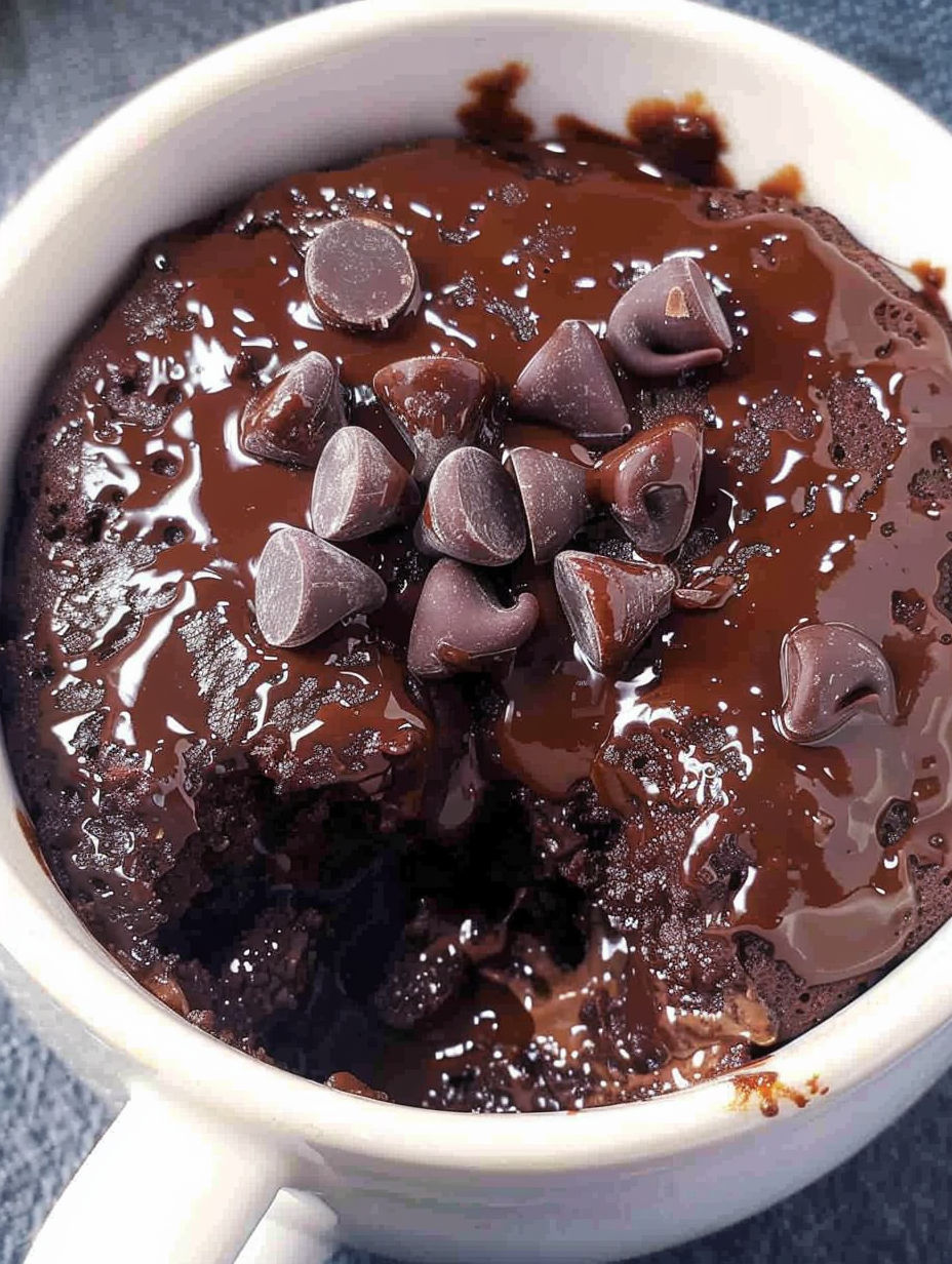 A bowl of chocolate fudge cake with chocolate chips on top.