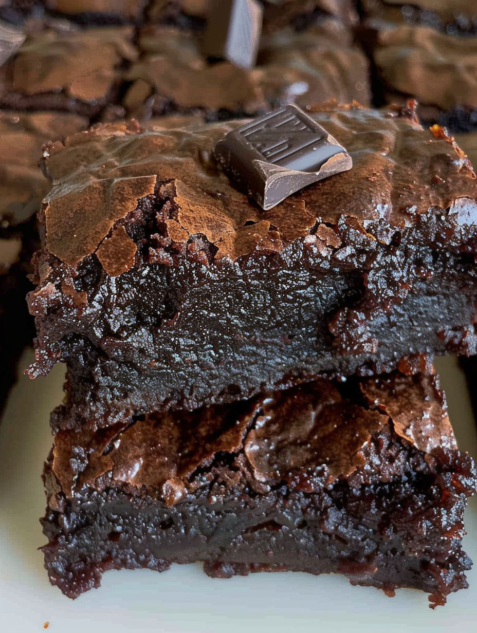 A slice of chocolate cake with a chocolate chip on top.