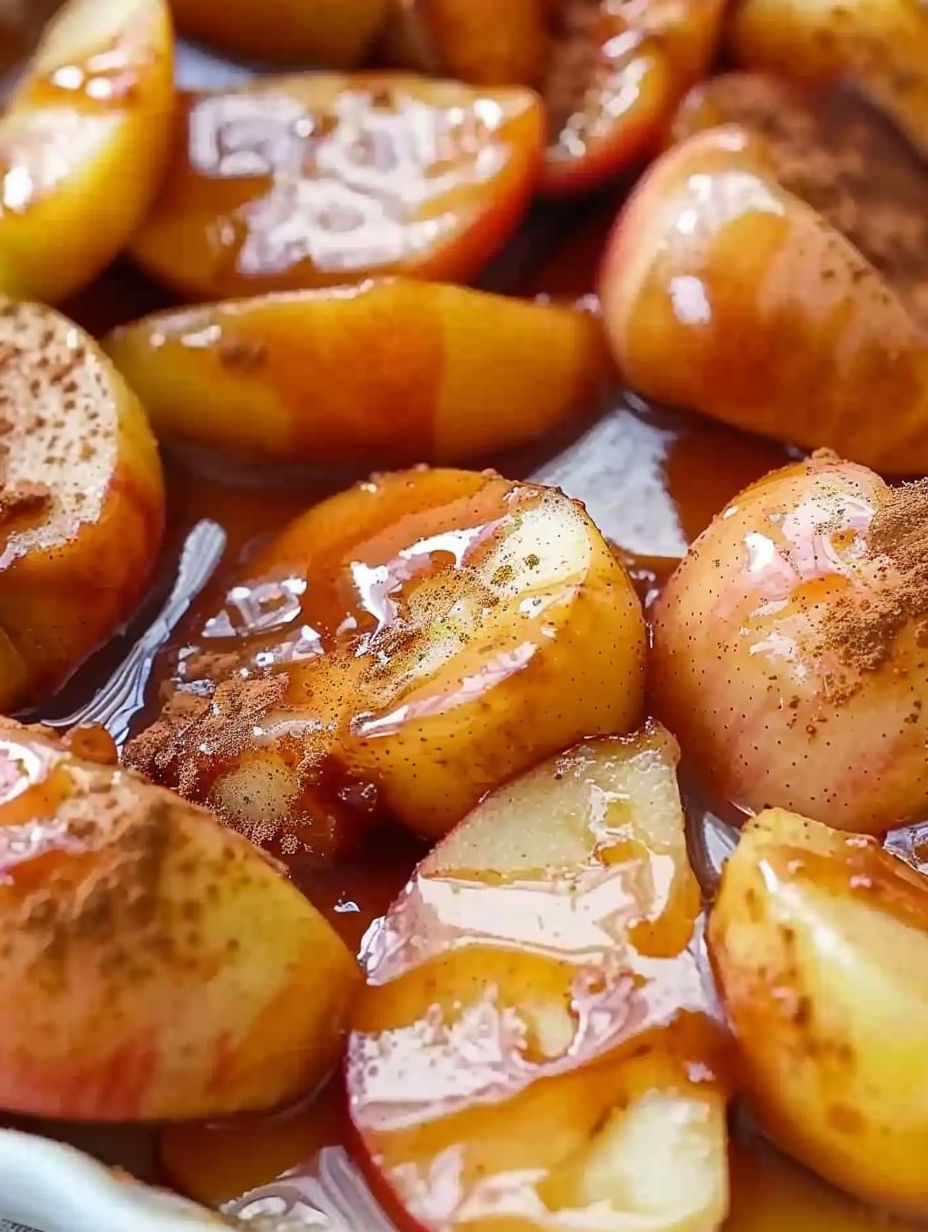 Baked apples in a syrup.