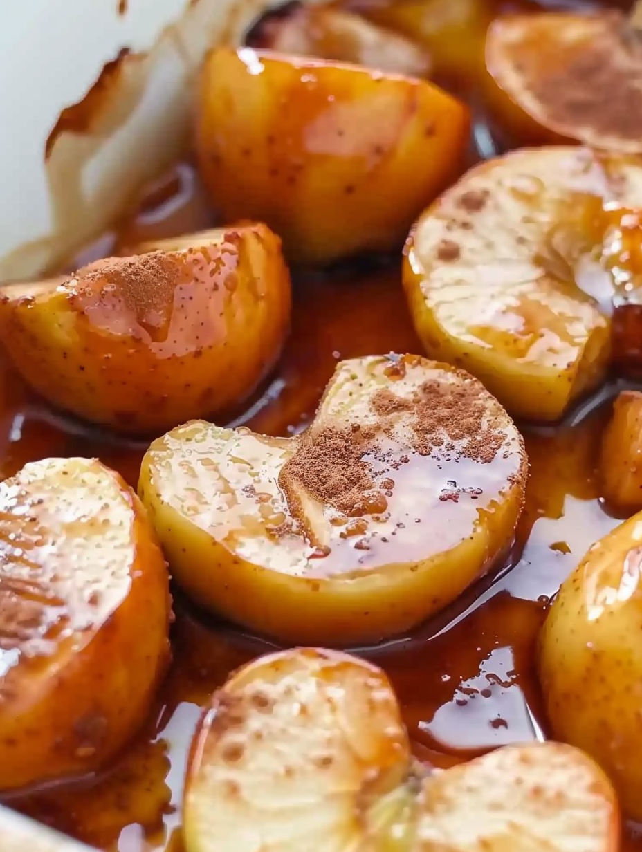 Baked apples in a sauce.