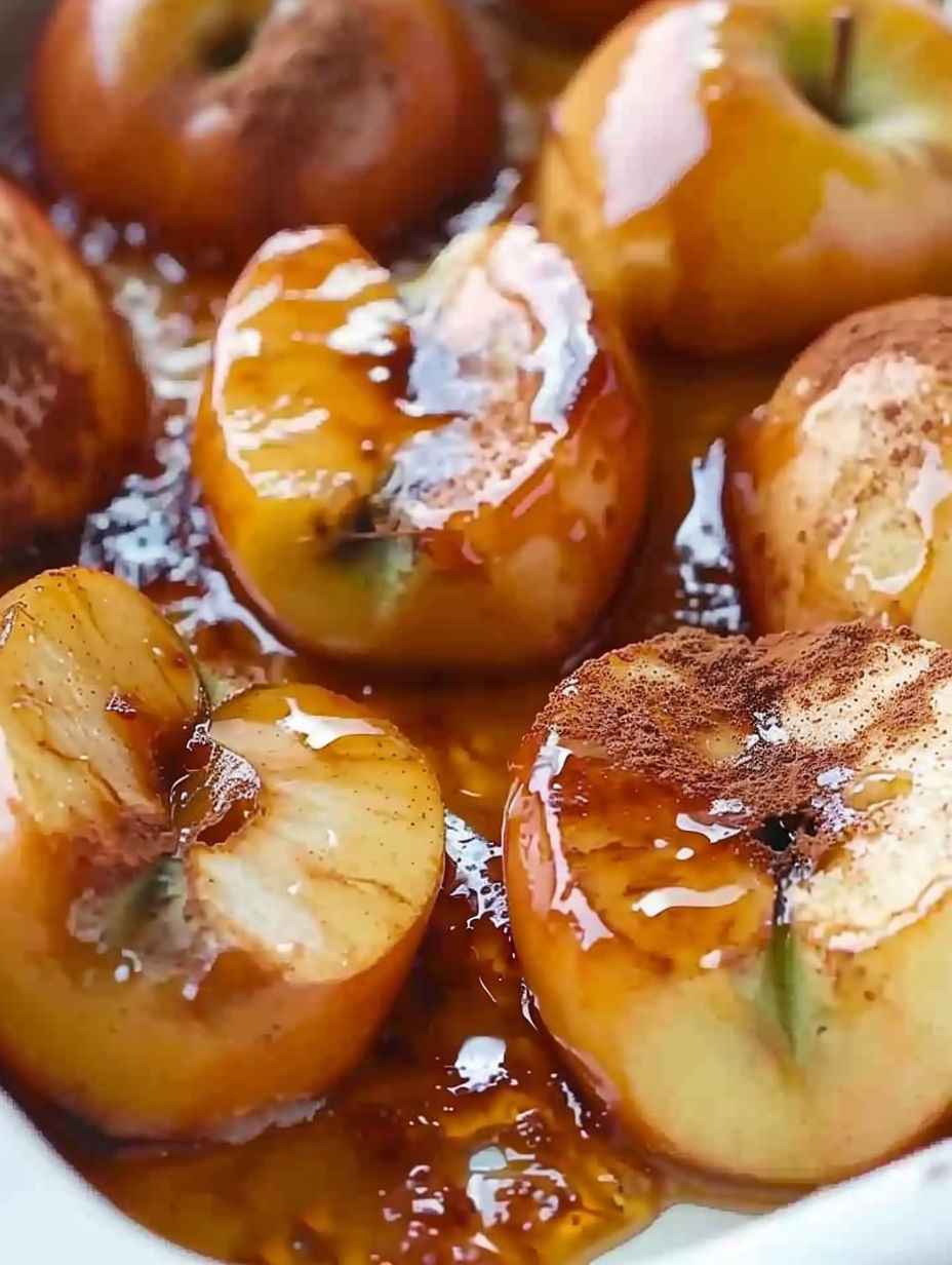 Baked apples in a sauce.