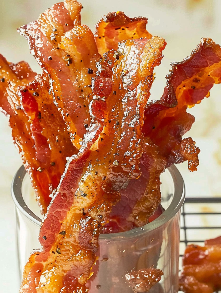 Bacon in a glass container.