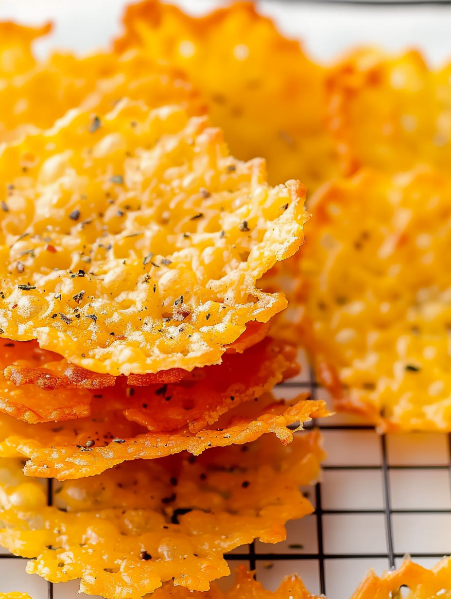 A stack of baked cheese crisps.