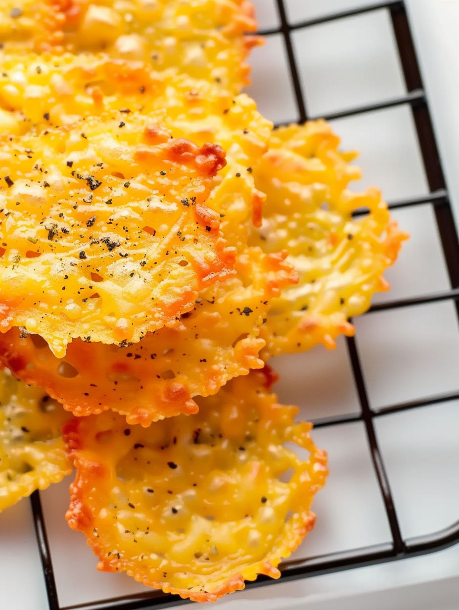 A plate of baked cheese crisps.