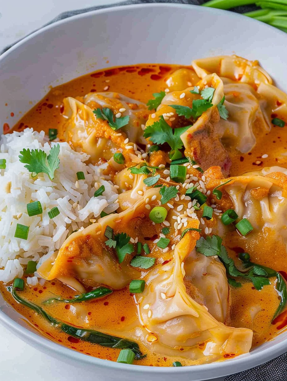 A bowl of dumpling bake with rice and vegetables.