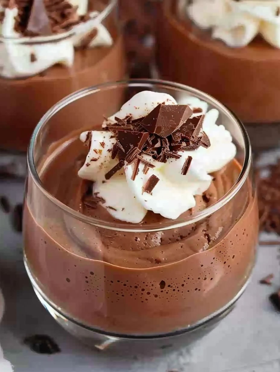 A glass of mousse au chocolat without egg.