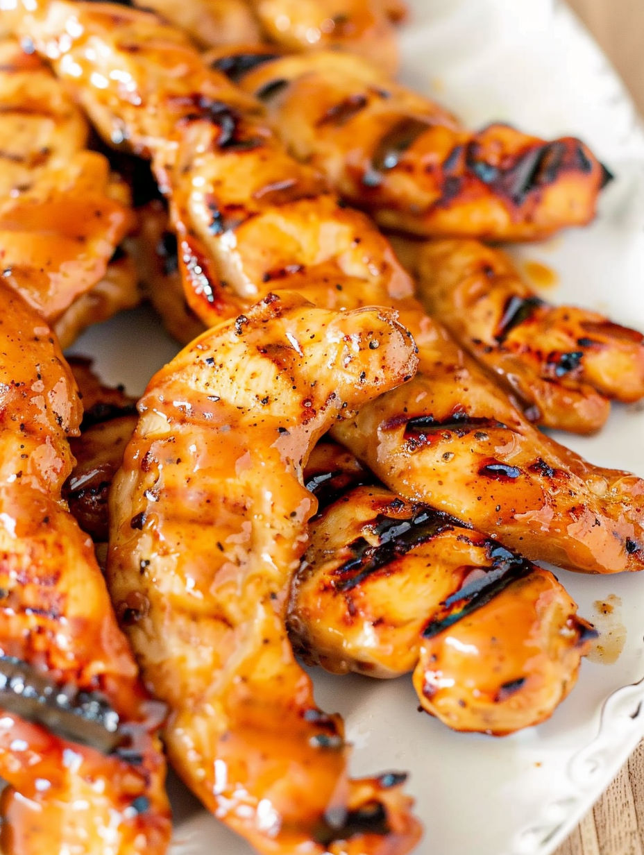 Grilled chicken with orange chili sauce.